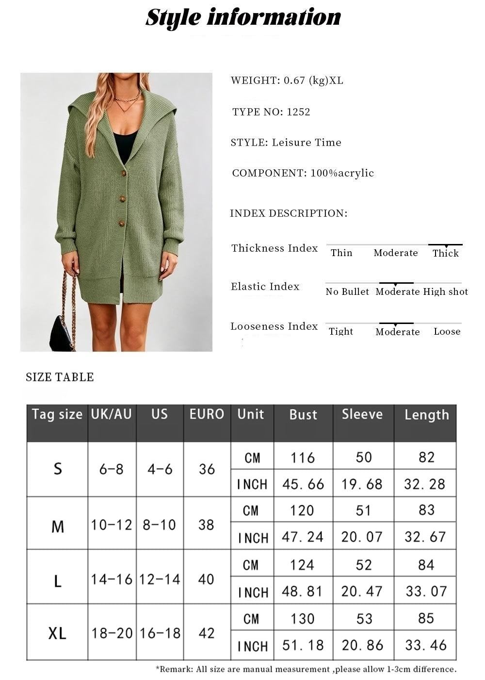 Générique Gilet Cardigan À Capuche pour Femme en Maille Douce Long Boutonné sur Le Devant Coupe Oversize Style Décontracté Idéal pour Le Bureau et Le Quotidien.
