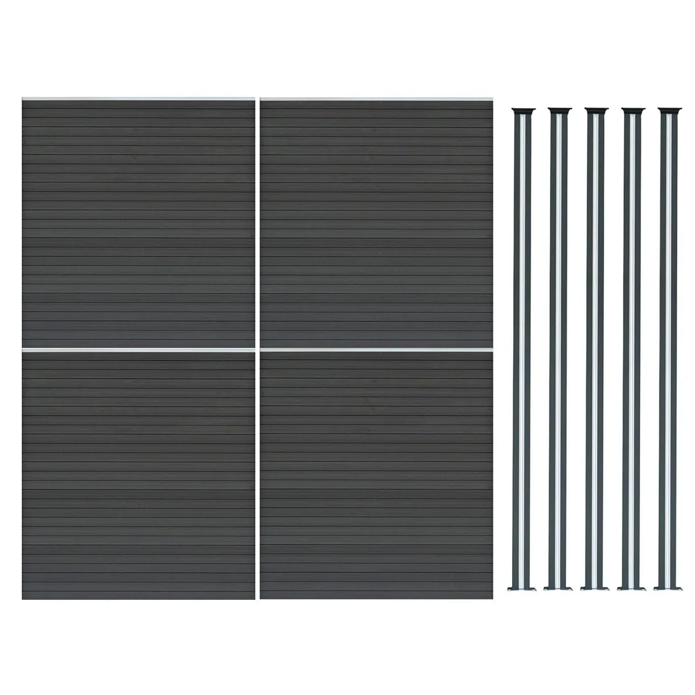 Monstershop Grey Composite Fence Panel X 4 & Led Posts X 5