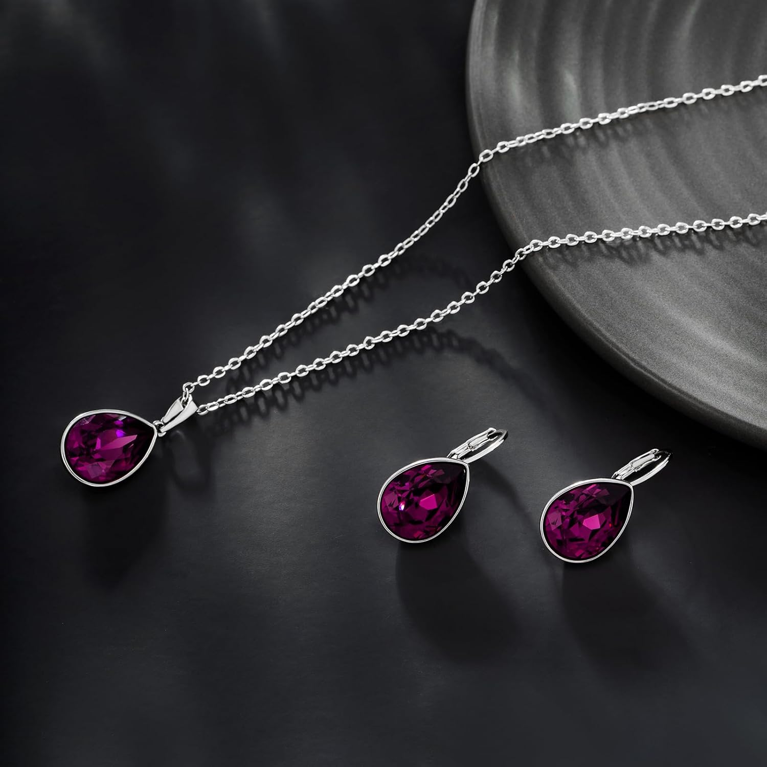 XUPING Birthstone Jewelry Set Necklace and Earrings Teardrop Pendant Crystal Set Gift for Women Wedding Party Accessories
