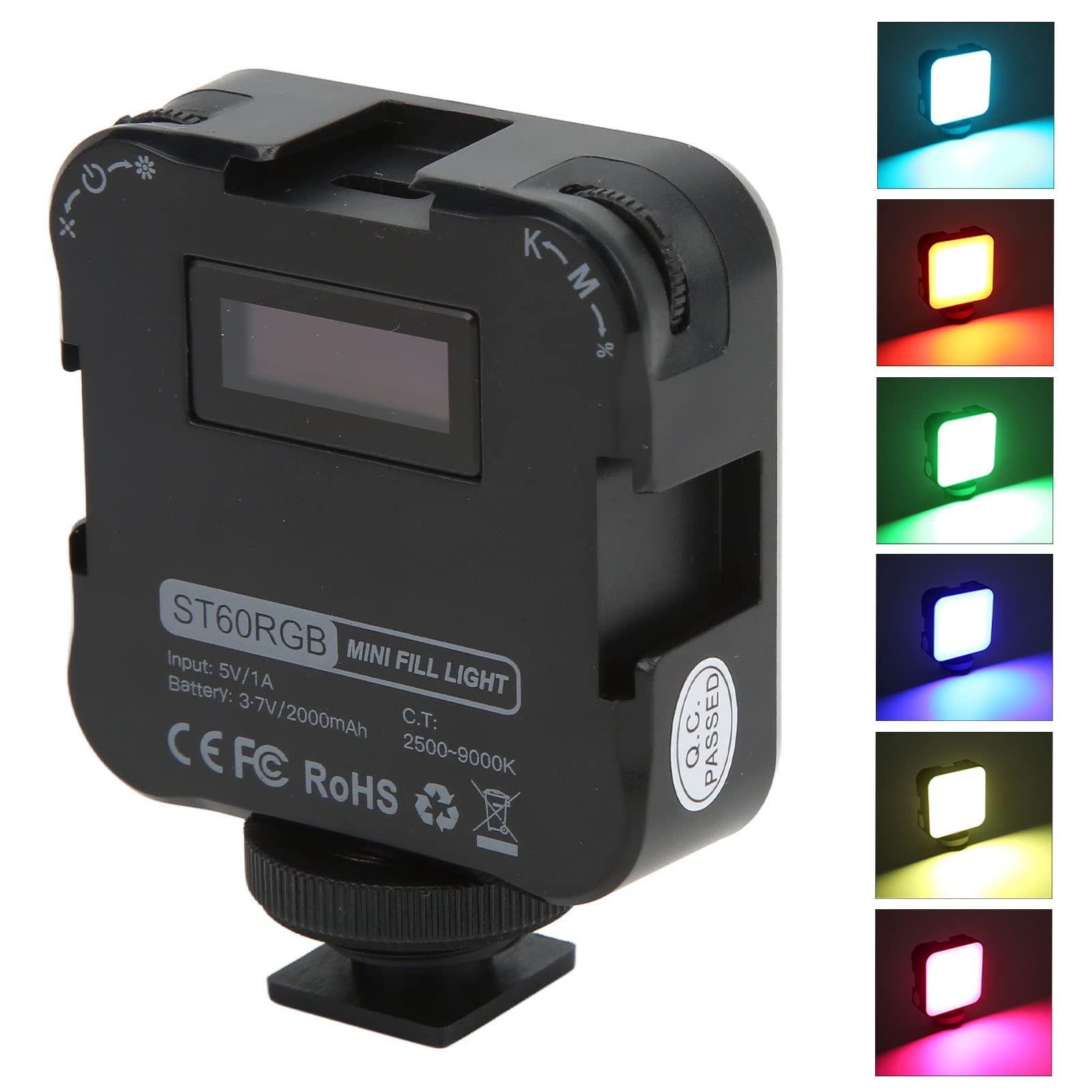 Bewinner Lampe Vidéo RVB, Lumière de Photographie Couleur 360° 2500‑9000K avec 3 Supports de Chaussures Froides, Caméra LED Portable avec écran pour Vidéoconférence/Prise de Vue