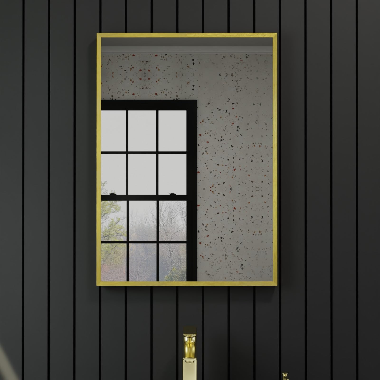 Harper & Harlow Corvus Wall Mounted Bathroom Vanity Mirror, 500x700mm, Rectangular with Squared Edge Corners, Stylish Brushed Brass Frame, Landscape or Portrait, for Bathroom Bedroom Living Room