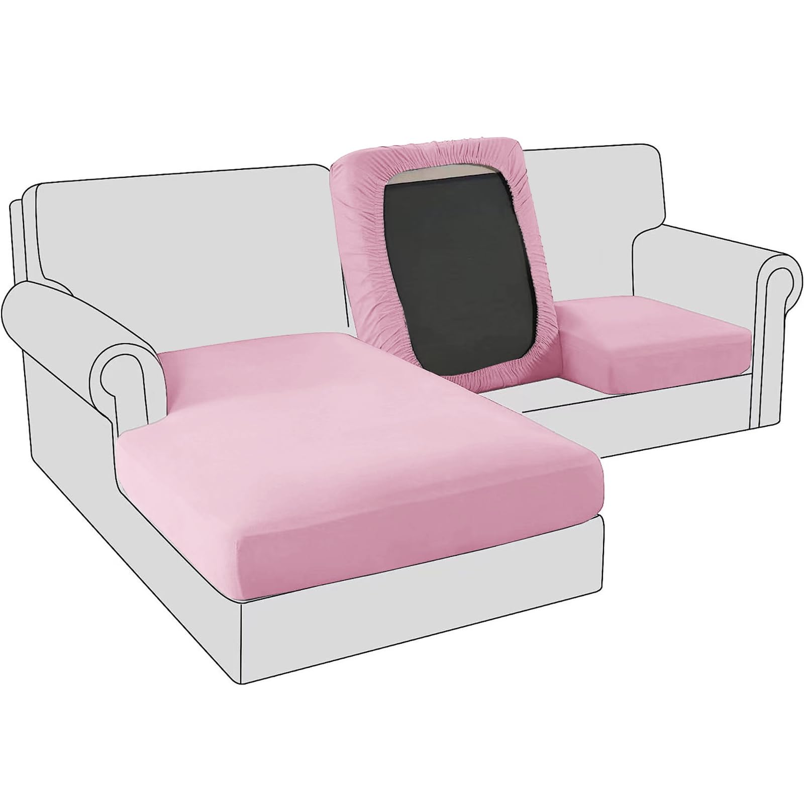 BXFUL Sofa Seat Cushion Covers, Stretch Velvet Sofa Cushion Slipcovers, Couch Cushion Covers Replacement for Individual Cushion with Elastic Fabric (Large 1-Seater,Pink)