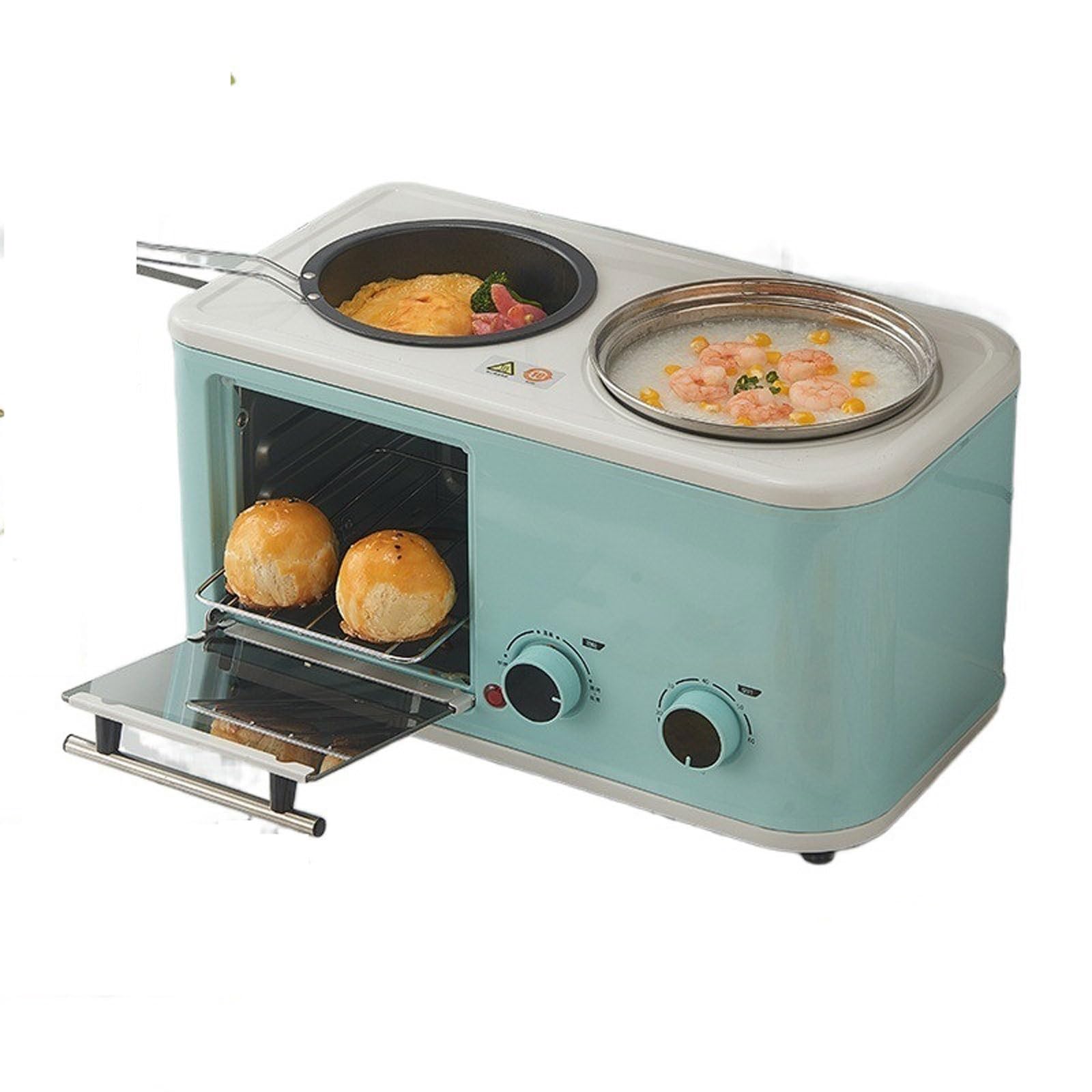 Waoceo Blu Breakfast Maker Breakfast Station 3 In 1 Multifunctional Toaster Oven Station Stainless Toaster With Griddle For Frying, Roasting,Boiling,Steaming, Easy Making Boiled Eggs,Cake,Sandwiches,Toast,Noodle