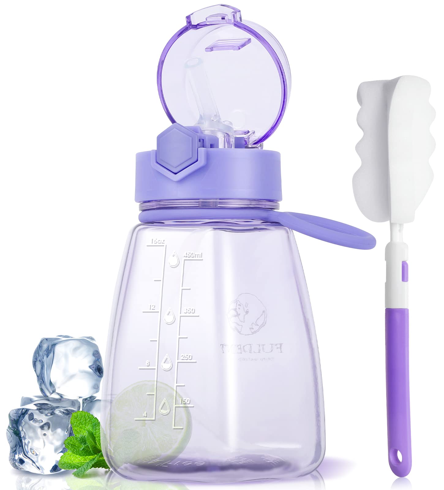 FULDENT Water Bottle with Strew,550ml,Motivational Water Bottle with Time Markings, BPA Free, Leak Proof Lock Cover with Straw, Bottle for Gym, School/Office, Sports and Outdoor