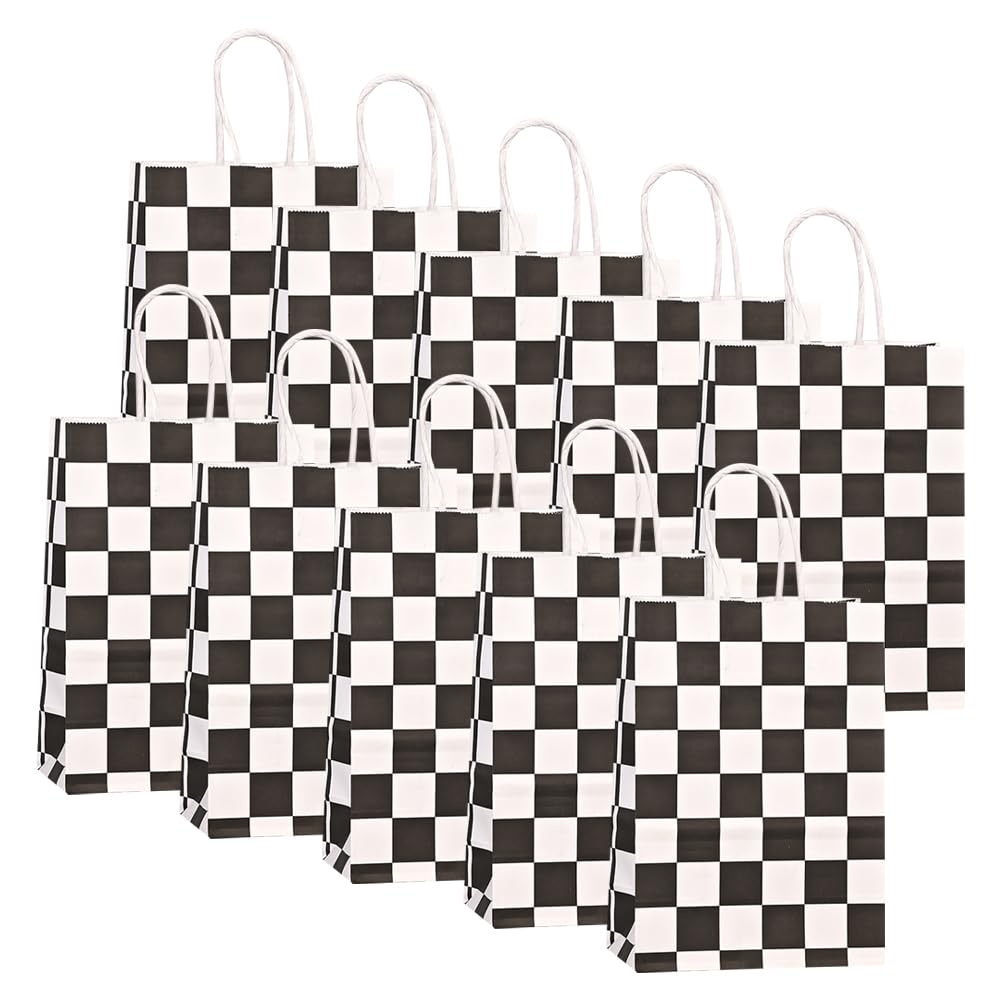 24 sacchetti regalo a scacchi bianchi e neri sacchetti di carta a quadri sacchetti di carta per auto sacchetti per bomboniere di compleanno sacchetti per shopping sacchetti con manici