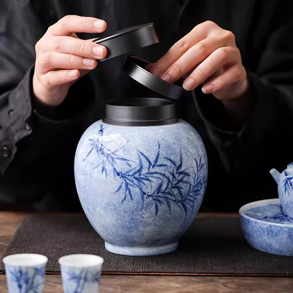 LAPADULA Pojemnik na herbatę niebiesko-białe porcelanowe puszki na herbatę domowe ceramiczne zamknięte pu'er czarna herbata luźna herbata puszki do przechowywania herbaty słoik do przechowywania