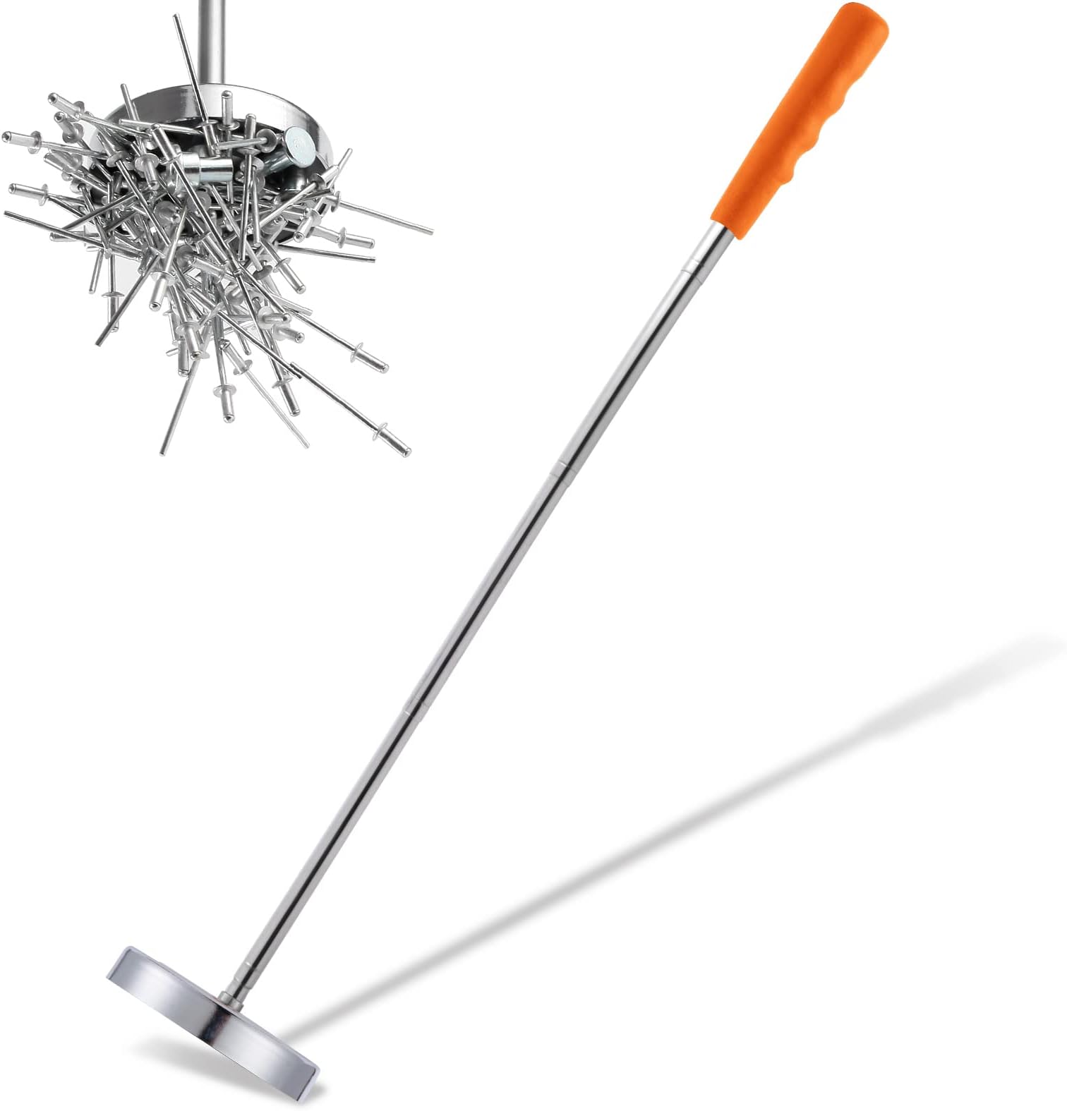 Telescoping Magnetic Sweeper Pickup Tool, Screws Parts Finder with 35LB Pull Capacity, Retractable 8.6" to 33" with Strong Magnet, Pick up Nails, Screws, and Metal Parts, Orange