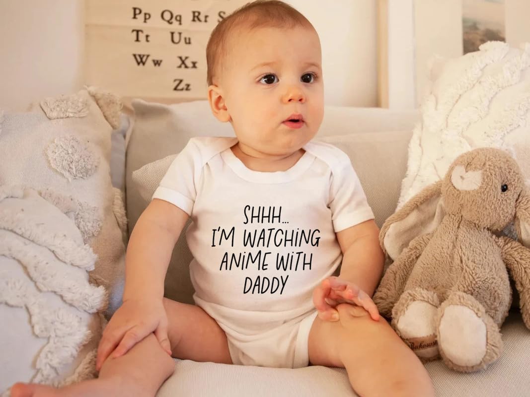 Viuluti I'm Watching Anime With Daddy Baby Romper - Funny Cute Infant Creeper One-piece Bodysuit for Dad and Baby