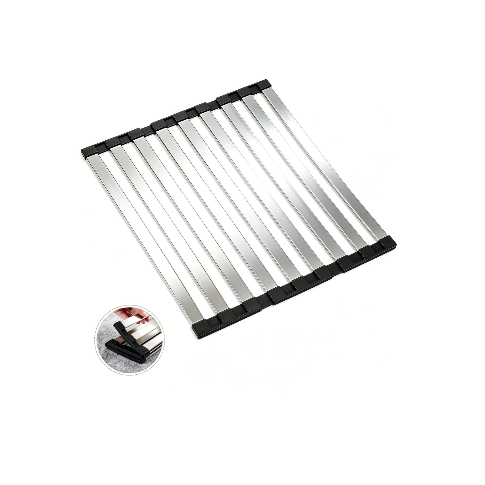Égouttoir Vaisselle Pliable Acier Alimentaire 42x32,5cm | Avec Pieds Antidérapants en Silicone. Organisateur Pratique pour Évier et Plan de Travail, Facile à Plier et Ranger