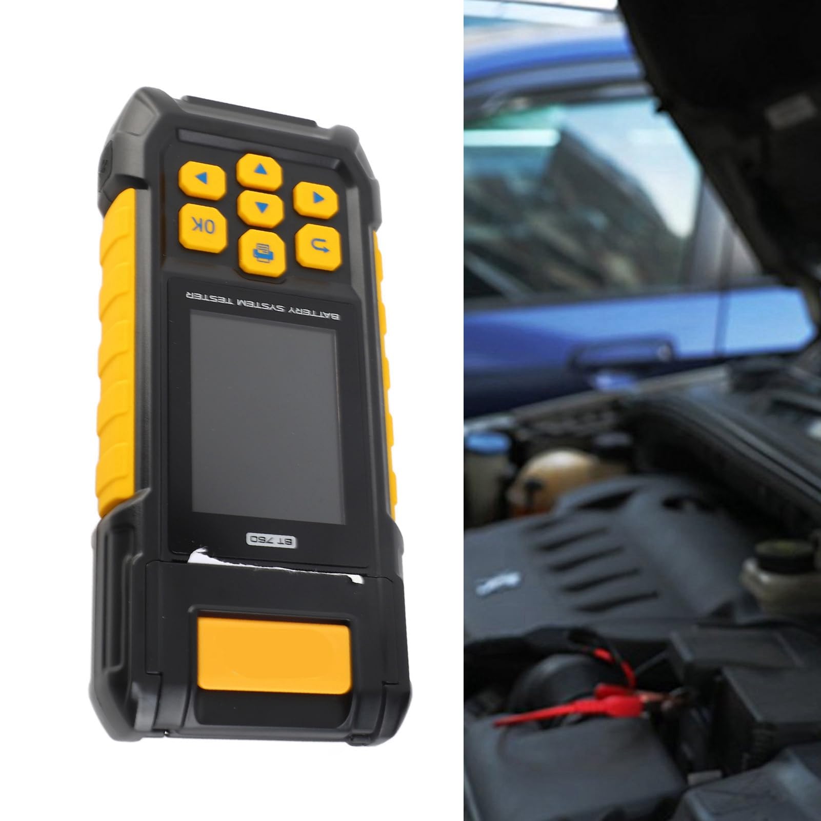 Tester Batteria Auto 12V, Analizzatore Batteria Digitale Auto con Stampante Integrata, per Batterie Al Gel AGM Normali, Supporto Multilingue, capacità di Carico 100-3000 CCA