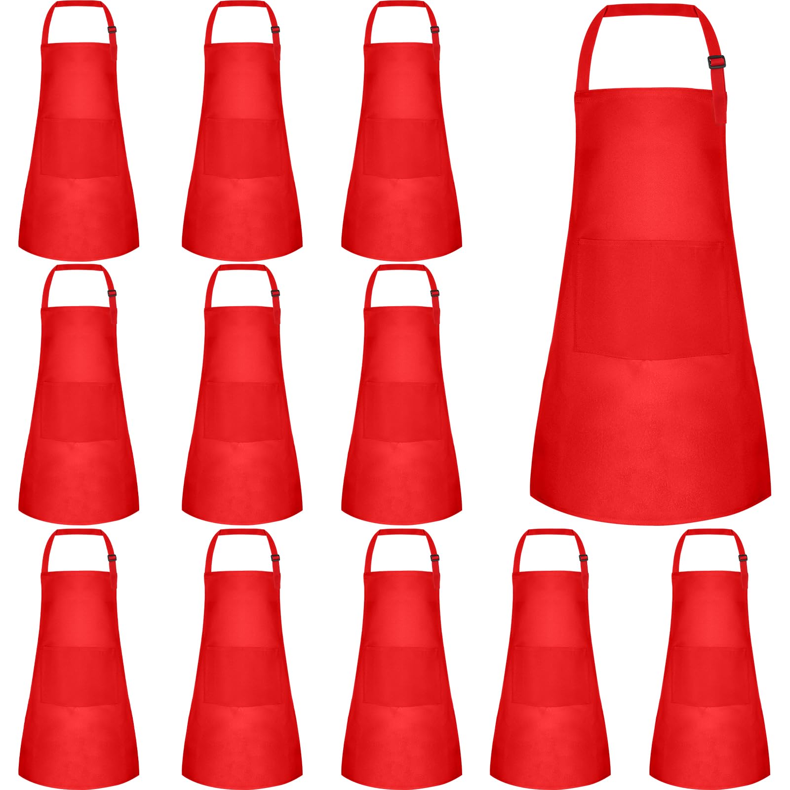 BOUBONI 12 Pack Kids Apron Bulk with 2 Pockets Adjustable Chef Art Apron Kids Painting Aprons for Cooking Baking Painting Crafting Grilling ActivityRed