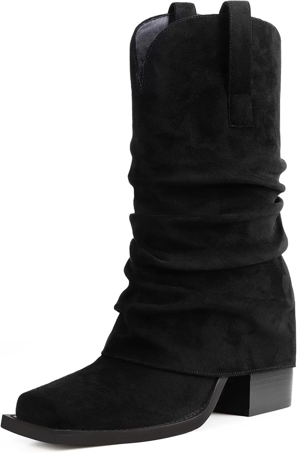 Cowboy Boots for Women Cowgirl Mid Calf Square Toe Fold Over Chunky... - Picture 17 of 56