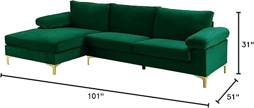 Miniatura 49 de Sofá modular moderno en forma de L, con diván extra ancho y patas doradas Gris,Negro -,Verde,Naranja,Gris oscuro,marino,Púrpura