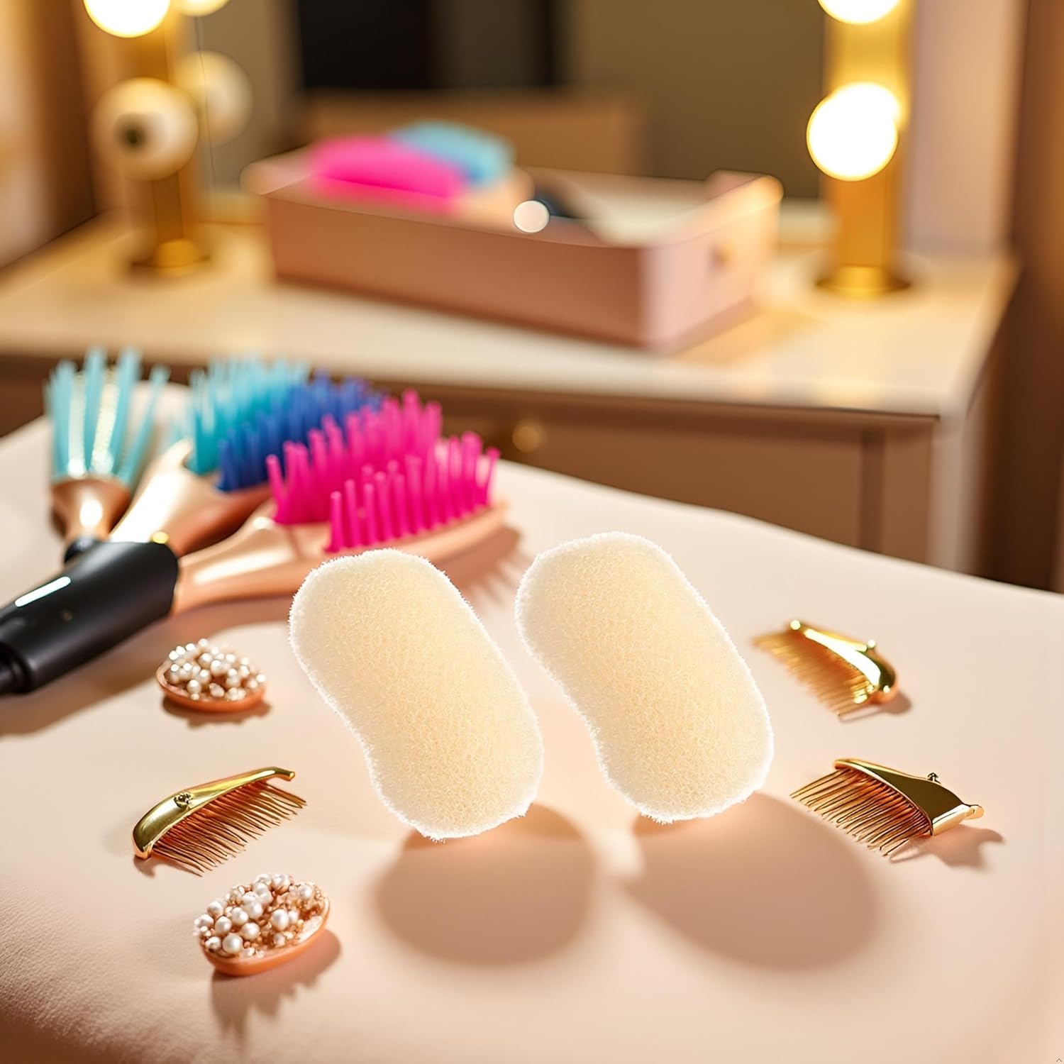 Charmante Bump It Up Volumeneinlagen – Do Beehive Hair Style Tool – Haarpads & Styling-Clip-Zubehör für Frauen, Beige, 2 Stück