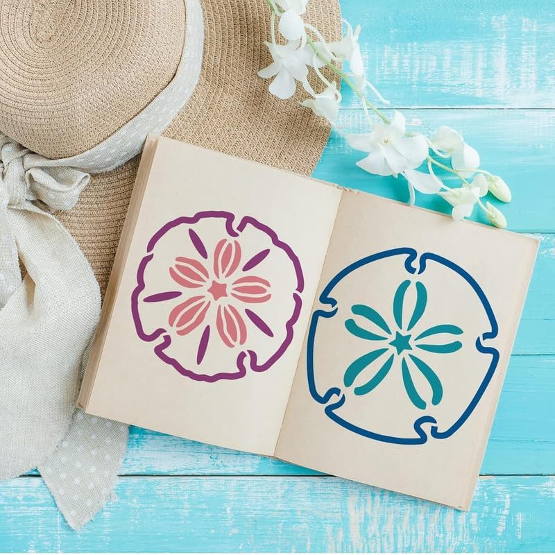 Mandala Soul Sand Dollar Stencil, 12x12inch Nautical Seashore Fish Stencil Reusable Painting Templates for Scrapbooking, Fabric, Floor Furniture, Wall Art Decor 2
