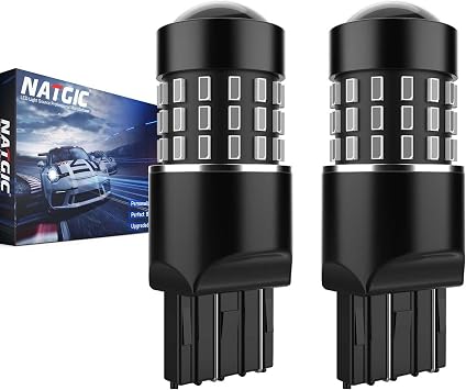 لمبات LED حمراء 7443 7444NA 7440 7440NA شديدة السطوع 3014SMD 54-EX شرائح مع جهاز عرض عدسة لأضواء الرجوع للخلف الاحتياطية، وأضواء الذيل، وأضواء الفرامل، وأضواء التوقف لركن السيارة، 12-24 فولت عبوة من قطعتين