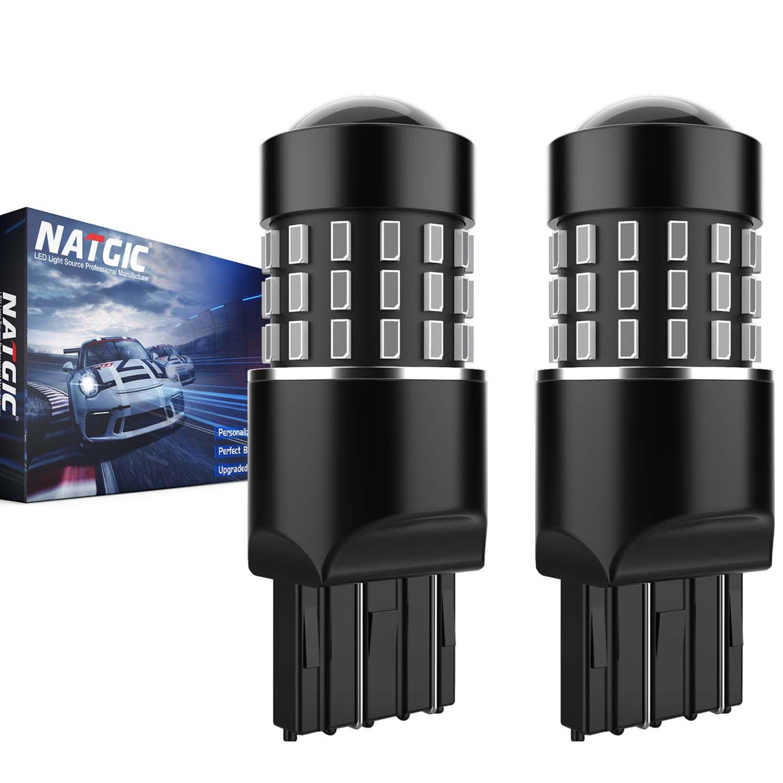 7443 7440 w21/5w 7440NA Bombillas Chipsets 3014SMD 54-EX con proyector de lentes para luces traseras Luces de freno, rojo 12-24 V (paquete de 2)