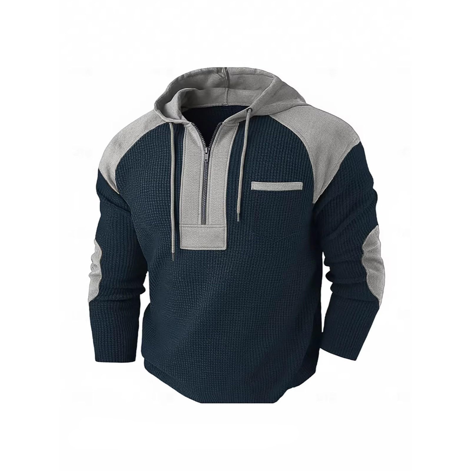 Strickhoodie mit Ellbogen- und halbem Reißverschluss vorne – bequemer Pullover für die Freizeit