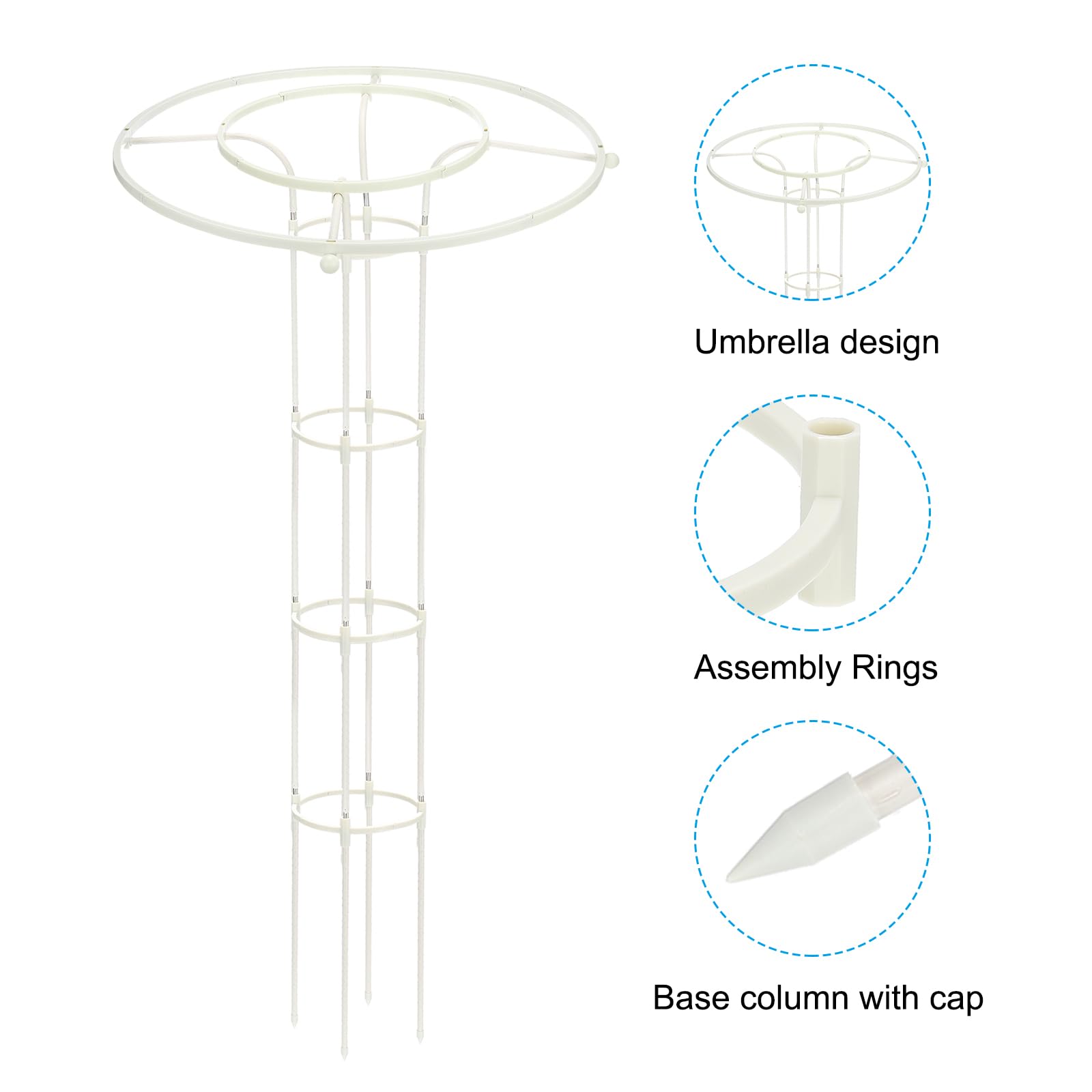 PATIKIL Garden Trellis for Climbing Plants Outdoor 150cm Vertical Metal Umbrella Plant Trellis Tower Frame for Vine Vegetable Fruit Flower Support Indoor,White - Image 4