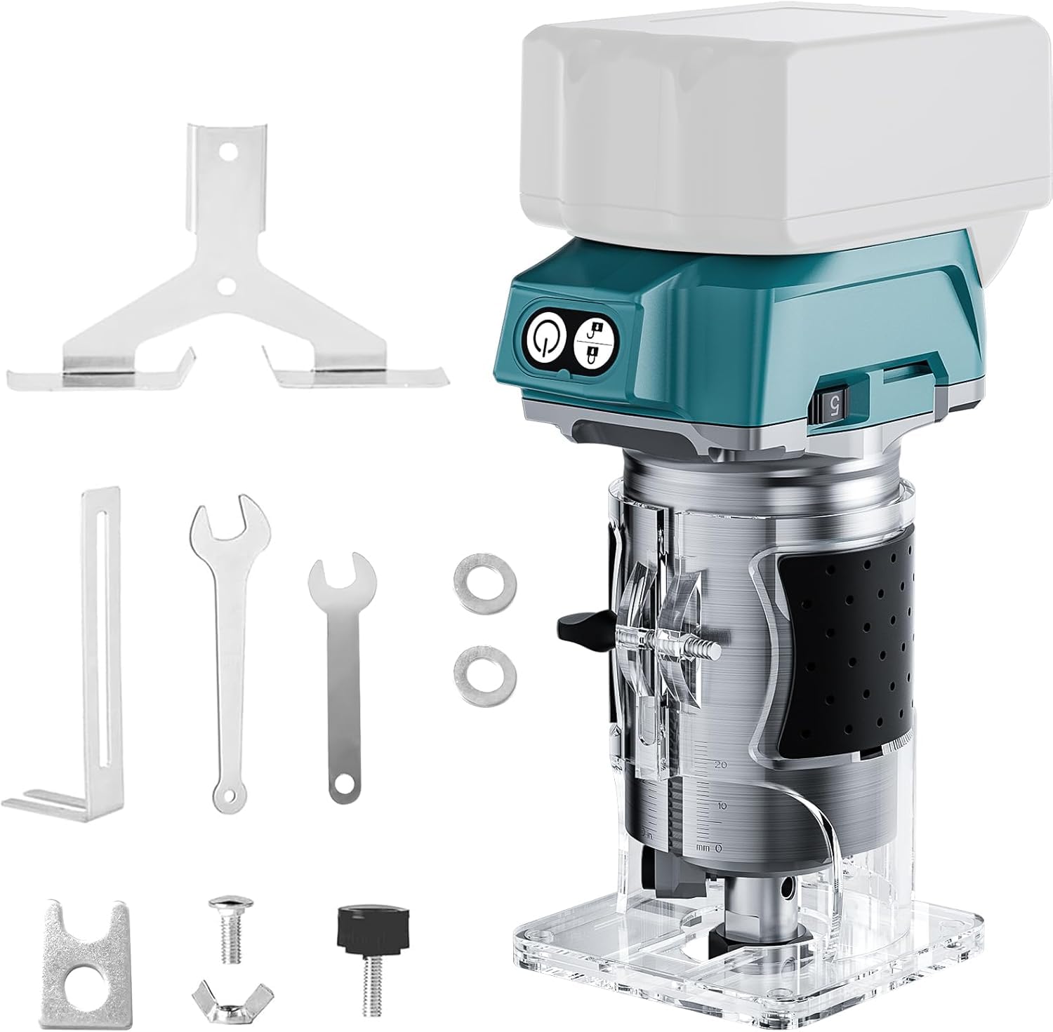 Akku Oberfräse kompatibel mit Makita 18V Akku, 5 Geschwindigkeiten,800W 30000RPM, Oberfräse Trimmer Einhandfräse,Holzbearbeitung (no Akku)