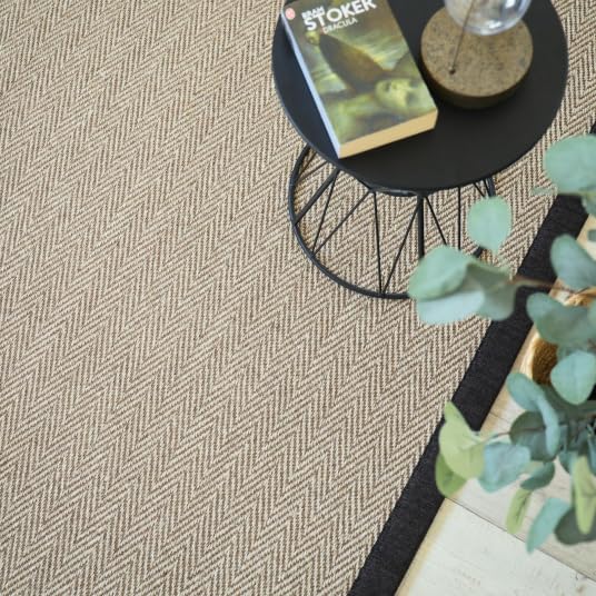 Tapis sisal - Maya chevron beige - Ganse chenille brun chiné - 80 x 150 cm