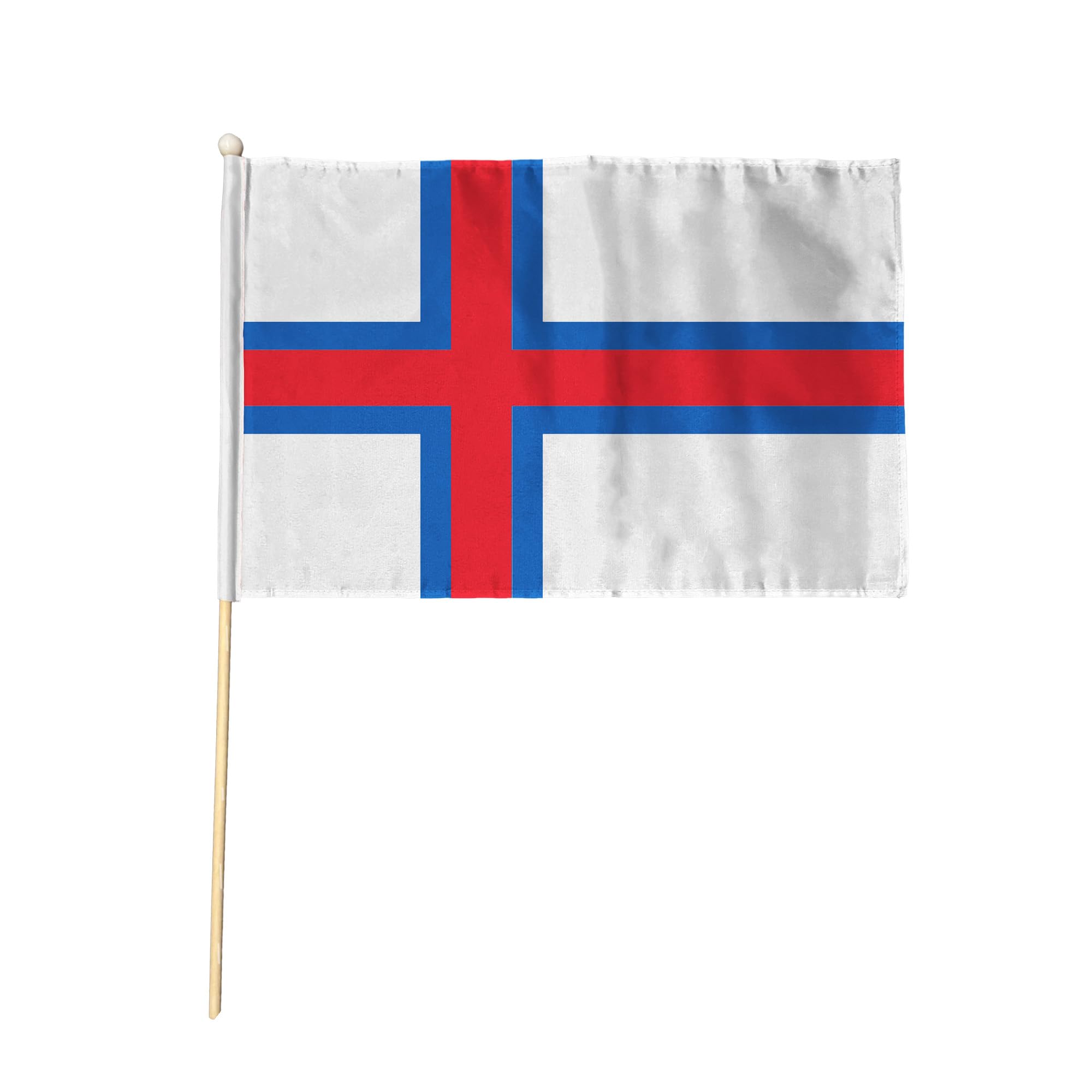 Flagtex Faroe Islands Hand Waving Flag (18x12 Inch Large) - Premium Wooden Stick Hand Flag Big Size Natural Wood Pole European Danish Territory Nordic Cross Flag Events — image 1