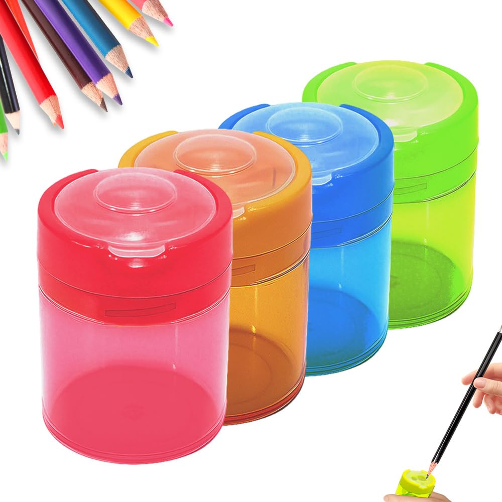 4 Pcs Pencil Sharpeners with Lid, 2027 New Dual Hole Sharpener, Colored Handheld Sharpener Suitable for Kids Adults Students School Class Home Office (Mix-Round)