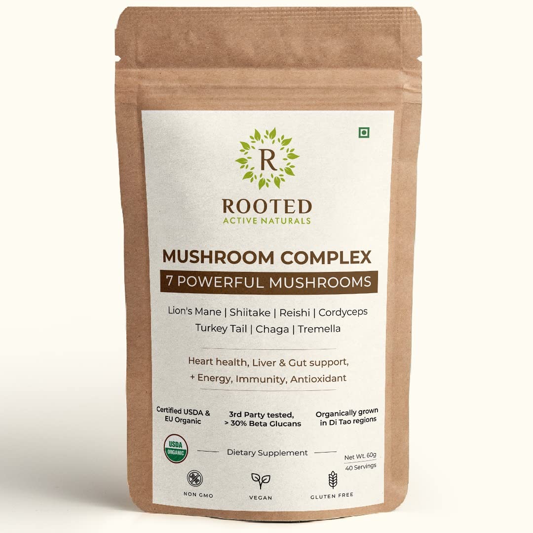 Rooted Actives 7 Mushrooms Complex (60 g) extract powder | for Heart, Liver, Gut, Energy & Immunity (USDA organic, 30% Beta Glucans (B09WJ89ZV5) Amazon Price History, Amazon Price Tracker