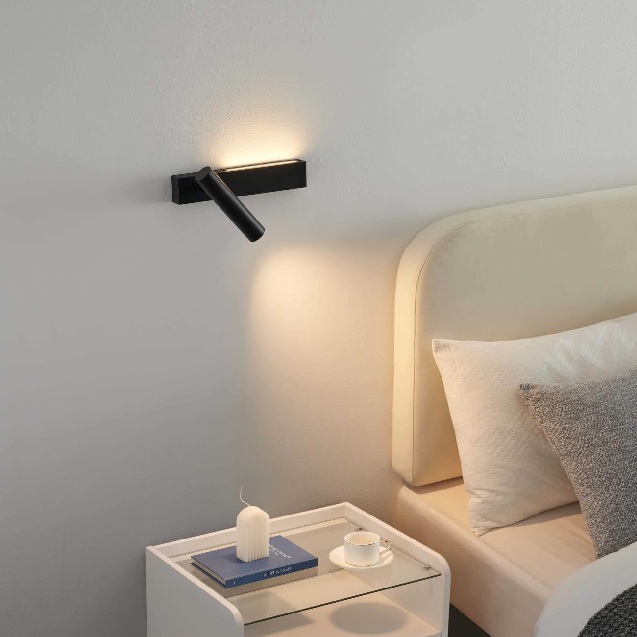 KOSILUM Lodvi - Lote de 2 apliques de apliques para cama derecha e izquierda, color blanco cálido, iluminación salón, dormitorio, cocina, pasillo, 1211 lm, LED integrada, IP20