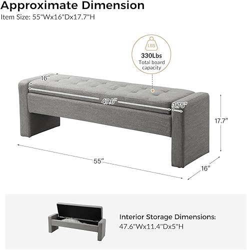HULALA HOME Banco otomano de almacenamiento de 55 pulgadas con diseño copetudo, banco de dormitorio decorativo para el extremo de la cama,
