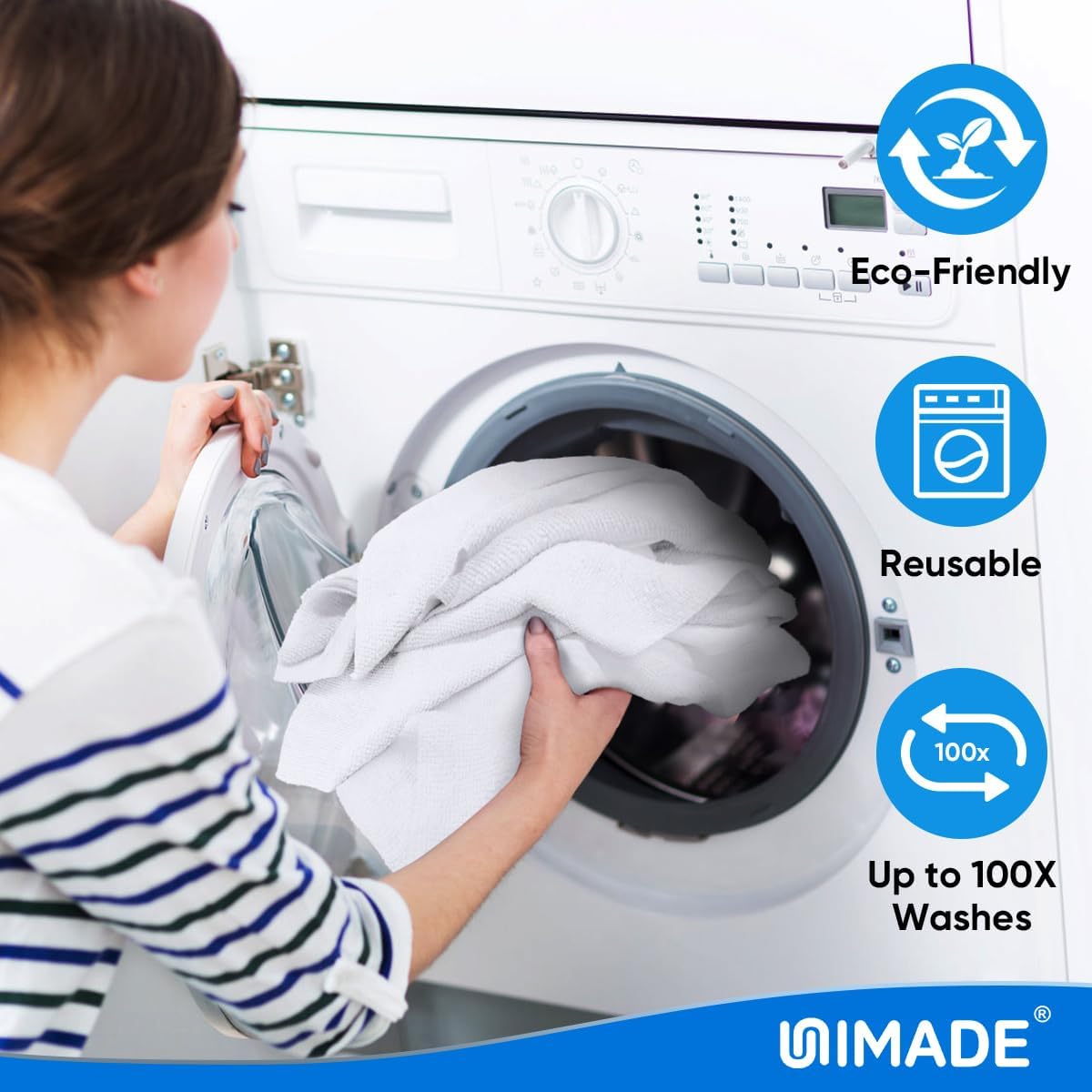 UNIMADE Shop Towels Rags, 150 Pack Reusable Shop Rags Bulk Microfiber Cleaning Cloth Lint Free Cleaning Towels for Car Kitchen Automotive Bar Mechanic Restaurant Garage, 11.5"x 11.5", White