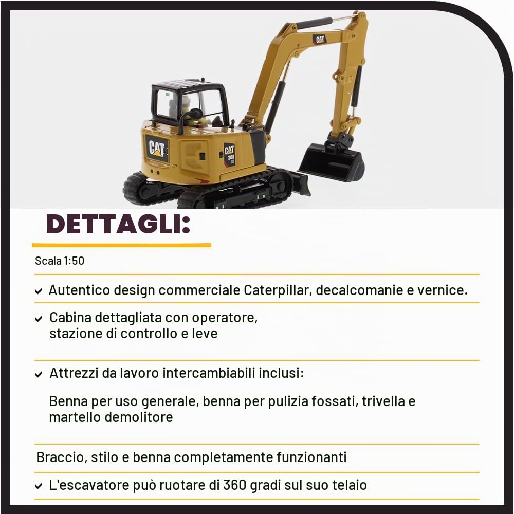 Diecast Masters 85596 - Mini escavatore idraulico Cat 308 CR Next Generation, scala 1:50, da 14 anni, in scatola di latta, adatto ai collezionisti