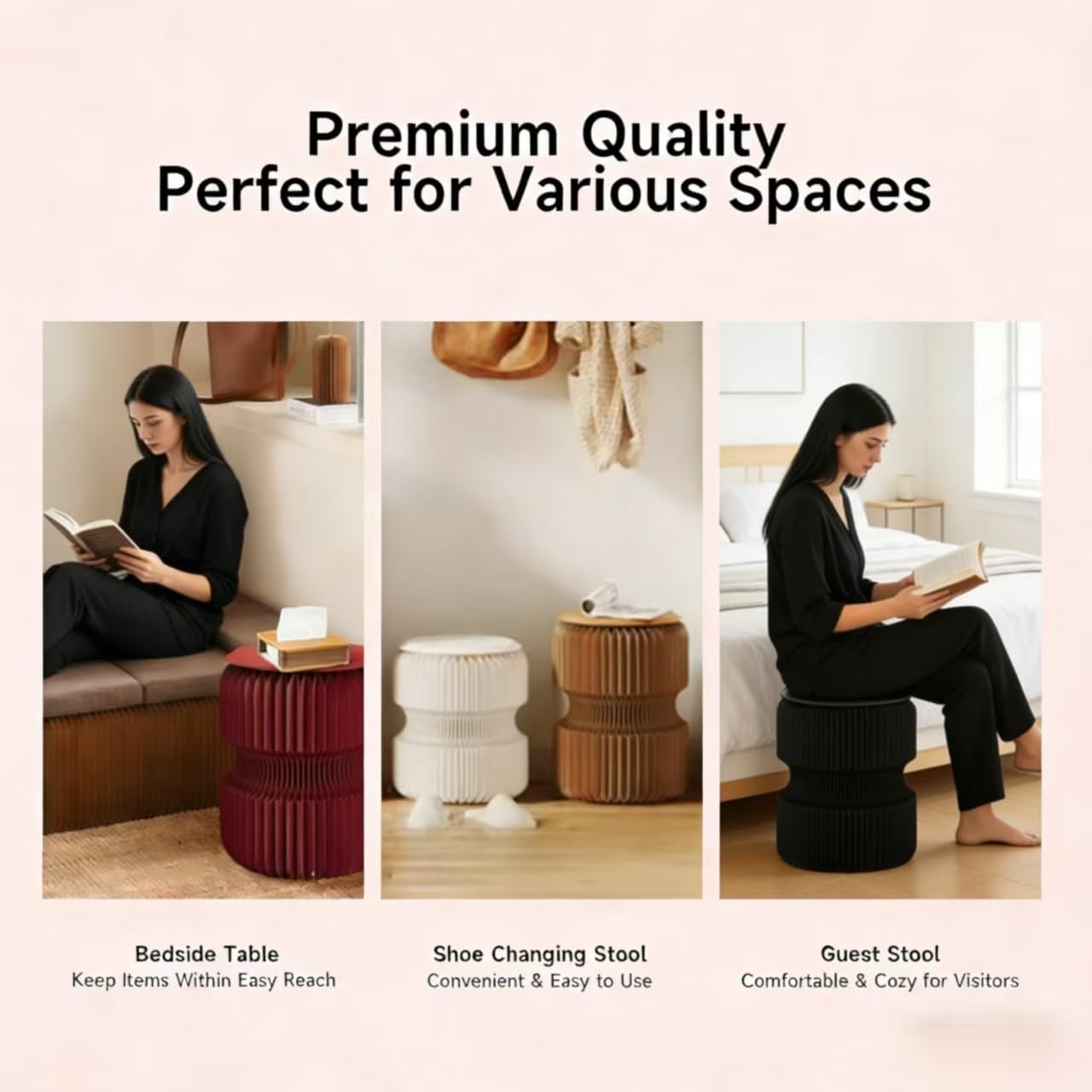 14 Inch Folding Paper Stool - 660 lb Load Capacity, Eco-Friendly Kraft Honeycomb Design, Foldable to 1.2 Inch Portable & Sturdy Modern Ottoman, Side Table for Living Room, Camping and Dorm (brown B)