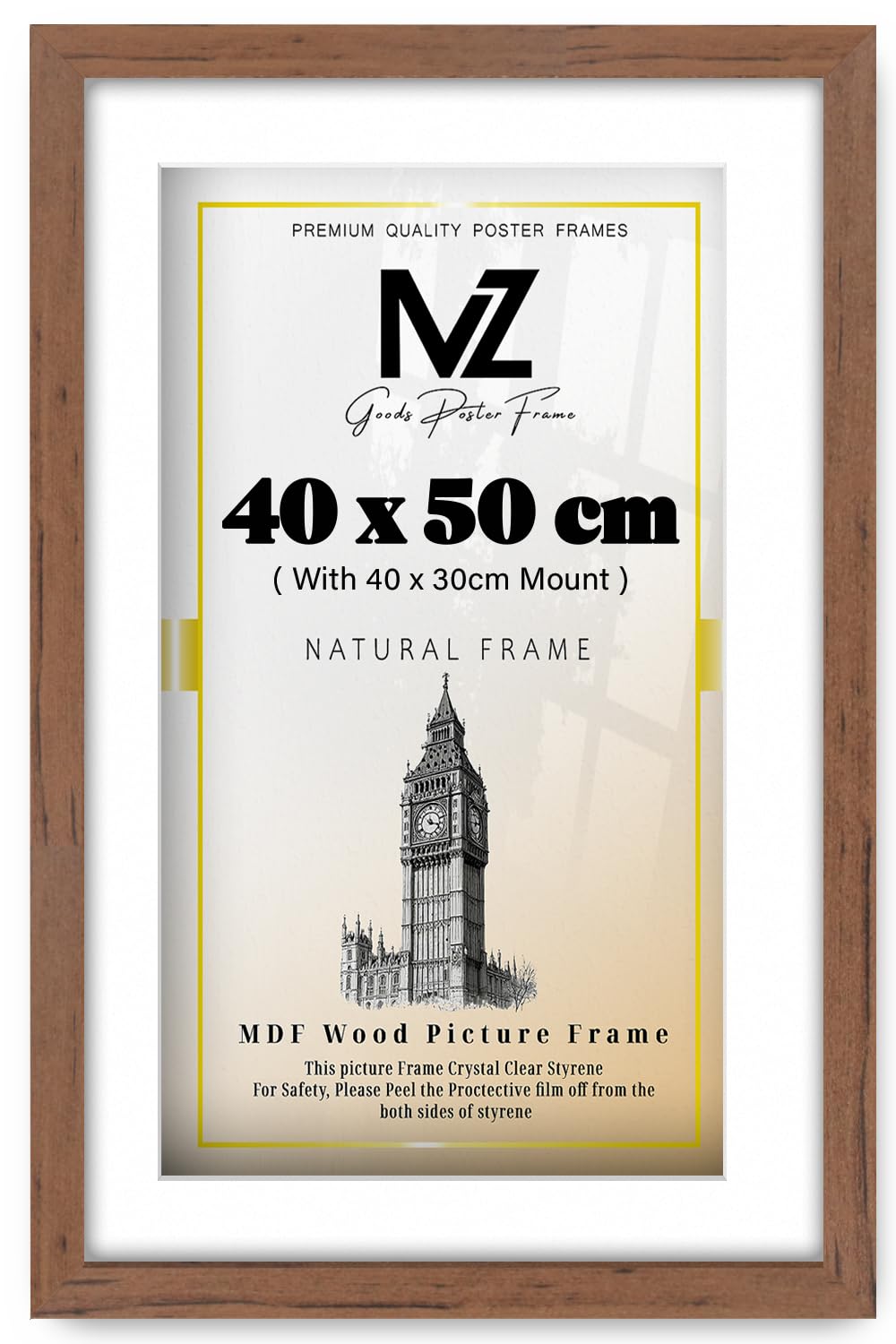 MZ GOODS | MDF Stylish Home & Office Frame (40 x 50 cm) with 40 x 30 cm White Mount Wall Mounted | 20 Inch x 16 Inch Artwork, Award, Photo, Modern Décor Frame [ Walnut ]