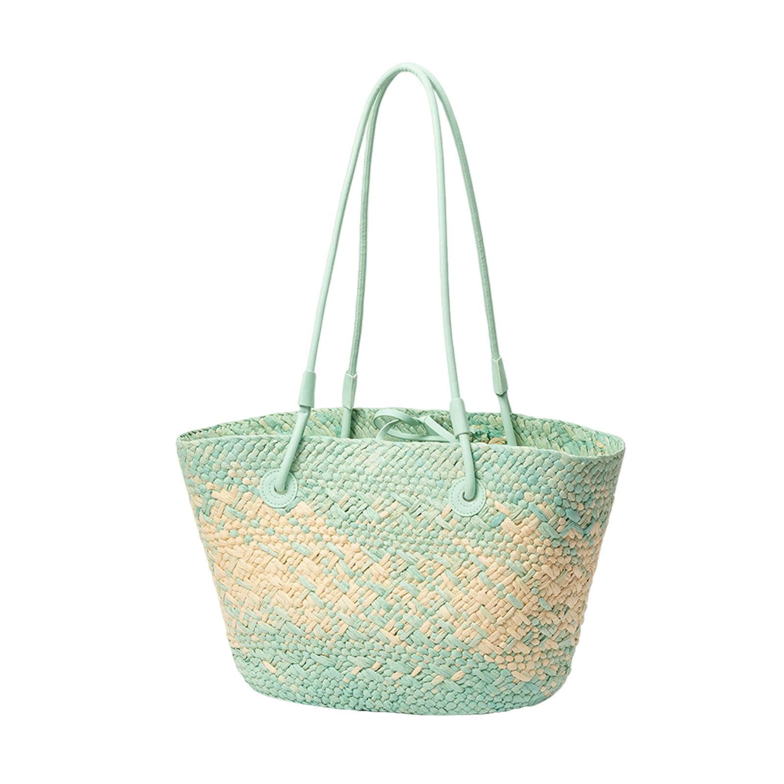 Borsa con Perline Intrecciata Puramente Fatta A Mano, Tracolla per Viaggi al Mare E Vacanze, in Papiro, da Spiaggia Portatile Donna-Verde Chiaro