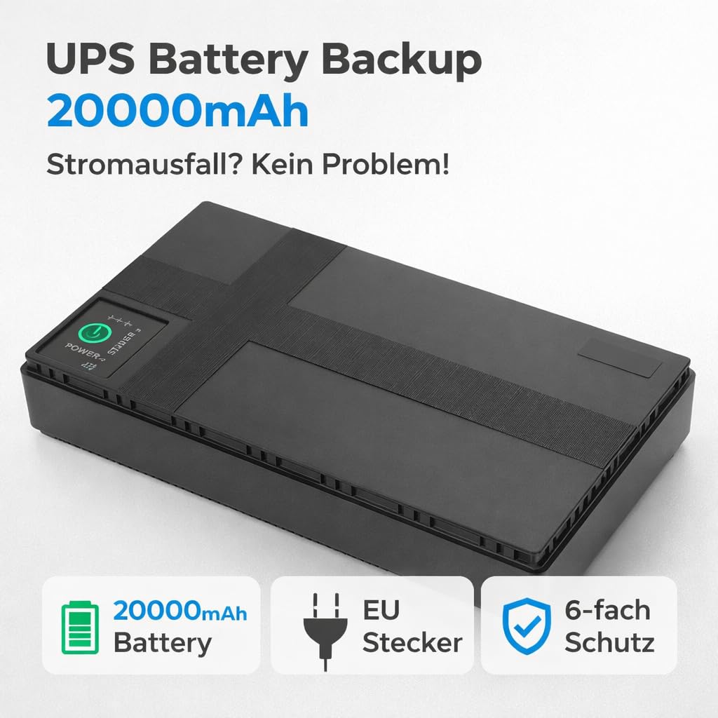 UPS Battery Backup 20000mAh Compacto Estable Ligera Estable Fuente de Alimentación Ininterrumpida para la Cámara de Seguridad del Enrutador MP4 Overload Sobrecarga Protex