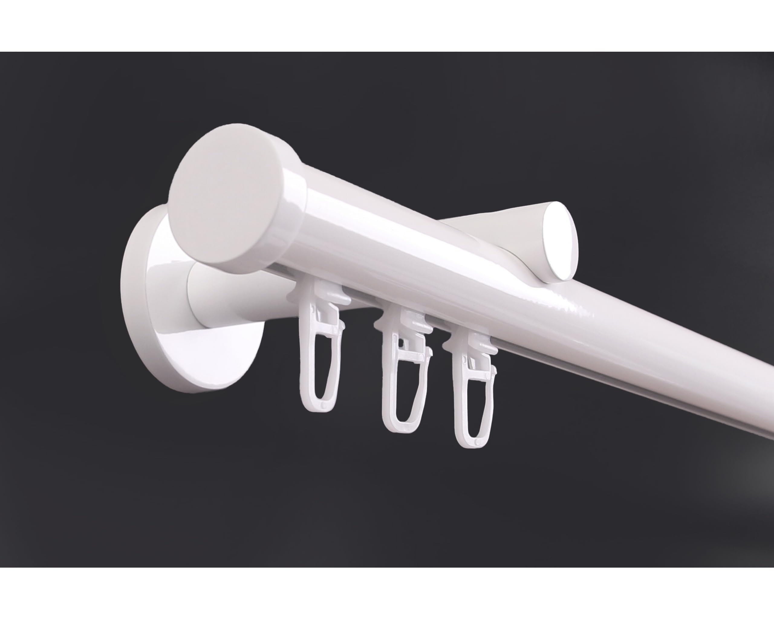 Deco-Raum Gardinenstange auf Maß Innenlauf Modern rund 20mm Wandbefestigung Wandträger mitte Lauf 9cm Vorhangstange Flächenvorhang Schiene Innenlaufstange für Vorhänge Weiß 210cm