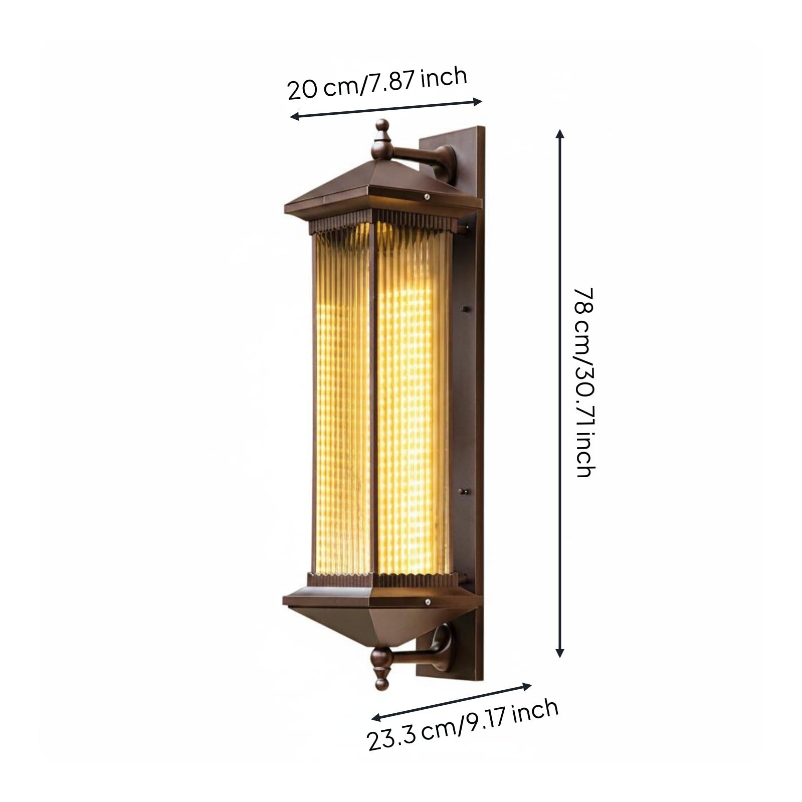 Outdoor Wandleuchte Solar Laterne Wandlampe Außenwandleuchte Solarleuchte mit Warmem Und Neutralem Licht aus Aluminium Und Glas IP55 für Haustür, Kabelgebunden, 78CM Höhe, Rillen-Glas