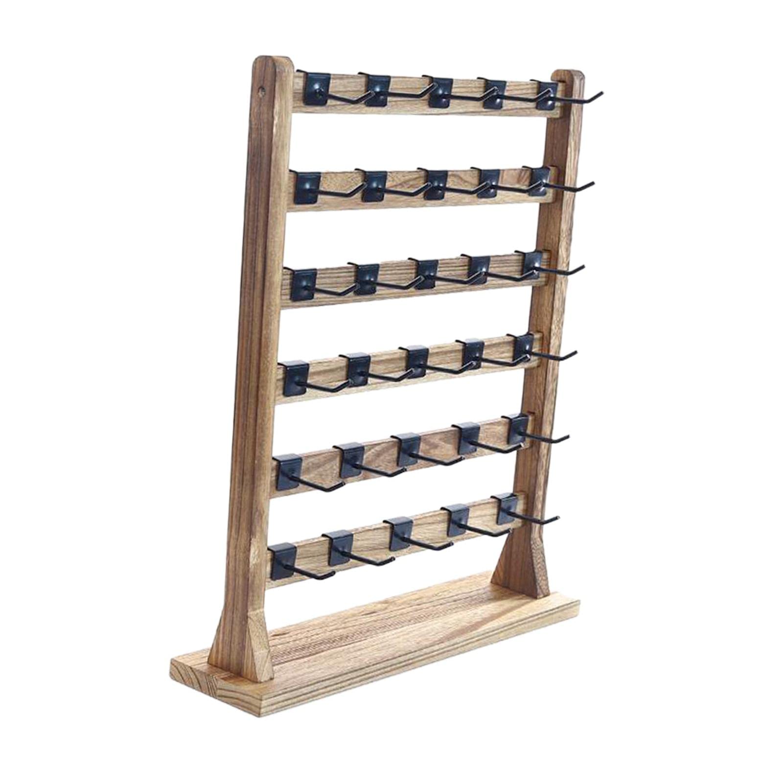 Amagogo Ohrring-Präsentationsständer aus Holz, abnehmbare Haken, 6-stöckig, Halskettenhalter, Schmuckregal, Ohrring-Kartenständer für Schrank, Desktop, B 6-stufig