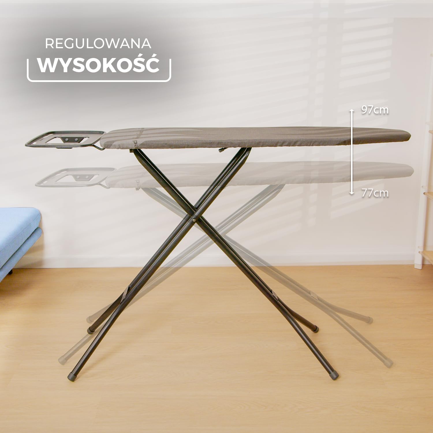 Vileda Total Reflect Ultimate deska do prasowania | Szybkie prasowanie, wytrzymała, szeroka powierzchnia, regulowana wysokość, XXL podpórka, łatwa do składania i przechowywania
