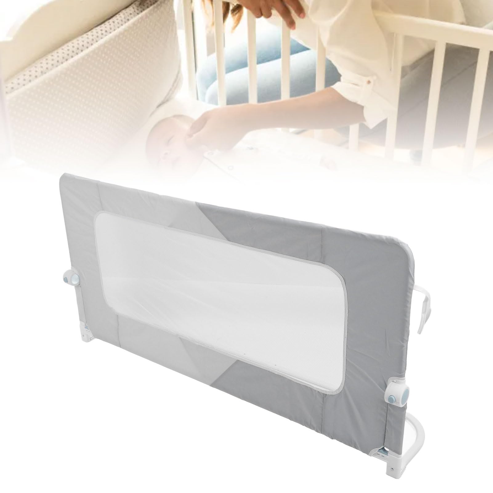 Wakects Barandilla de Seguridad para Cama de Bebé, 59 Pulgadas, Protector Abatible para Cama Doble, Matrimonial y Queen
