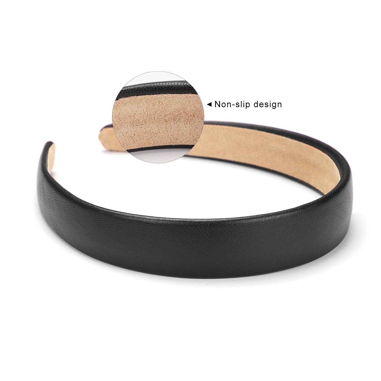 WantGor 1 Inch PU Leather Headband, Wide Padded Hairband Fashion Hair Bands Cute Womens Headbands Holiday DIY Hair Accessories (Black) - Image 4