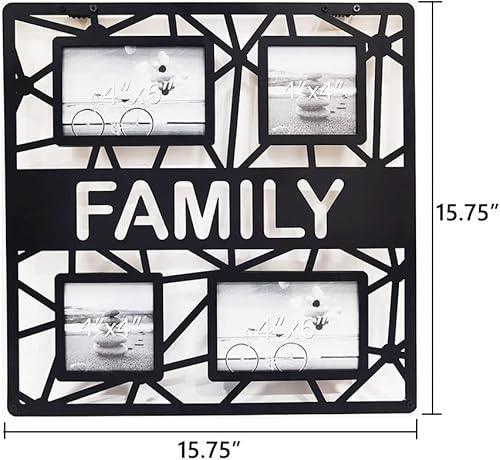 Miniatura 10 de Marco de fotos de árbol genealógico para decoración de pared, multimarcos de metal, círculo circular redondo para colgar fotos (negro, 15.75 x 15.75