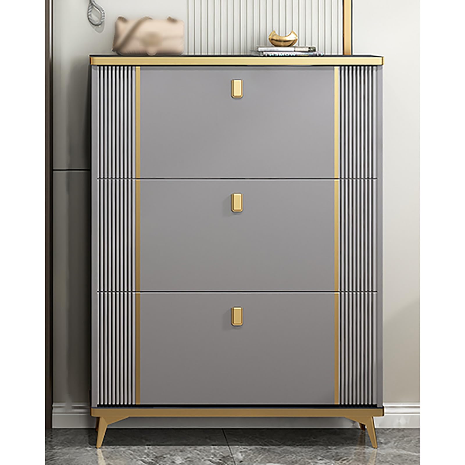 LMYSXAOZ Freestanding Shoe Cabinet Organizer with Tipping Bucket and 3 Flip Drawers Space Saving Hidden Rack for Closet Hallway Bedroom