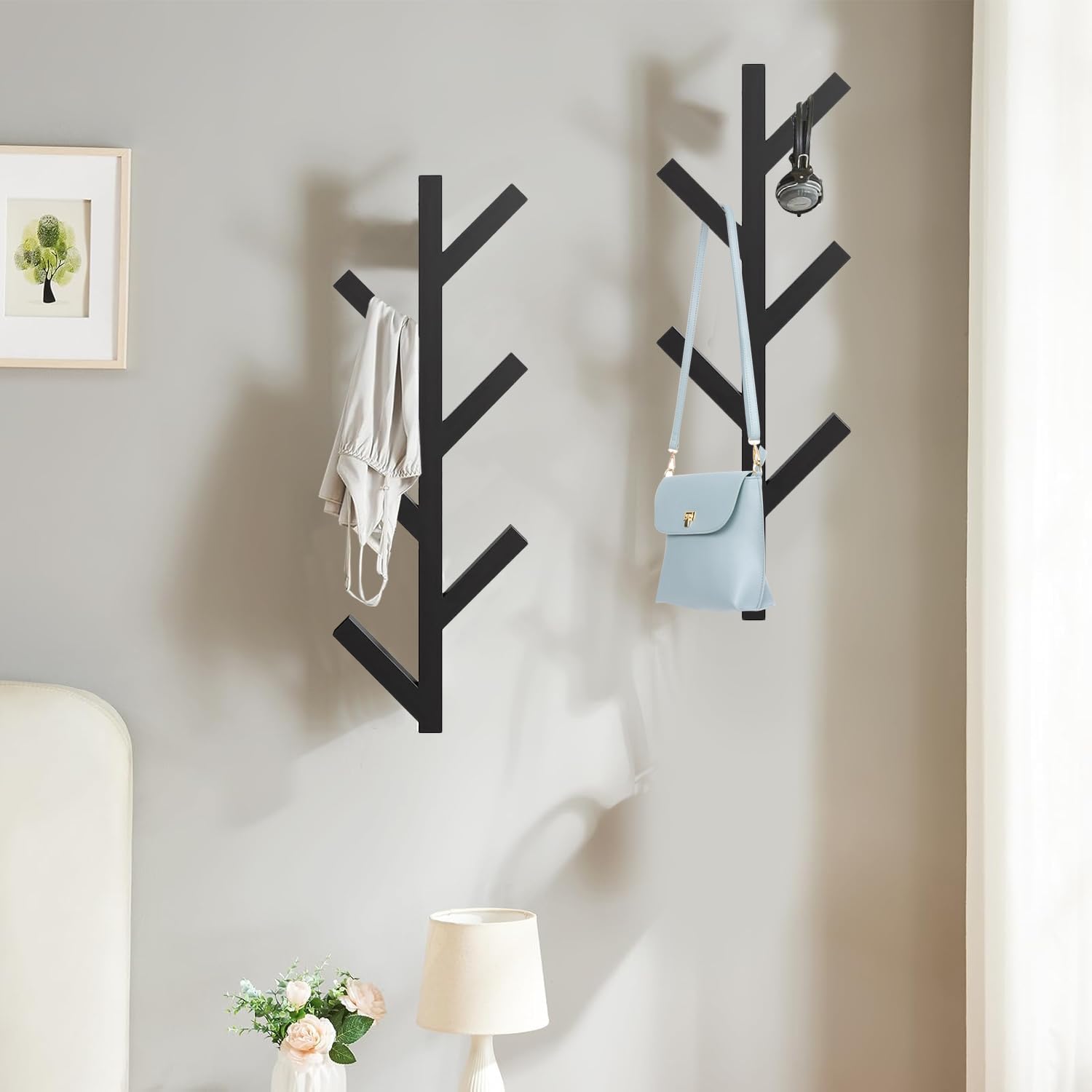Funvalley Surperfect 2Pack Appendiabiti da Parete, Appendiabiti a Forma di Albero per Ingresso, Appendiabiti a Muro in Metallo con 12 Ganci per Vestiti, Sciarpe, Borse per Casa o Ufficio