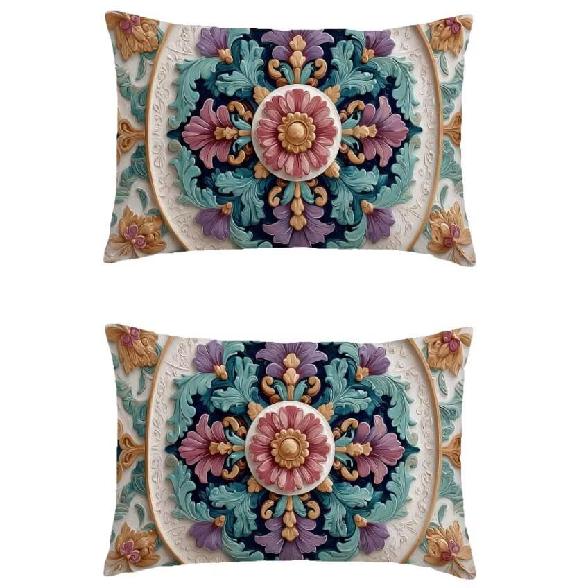 Housse de coussin rectangulaire 40x70 rose et violette en lin impérméable