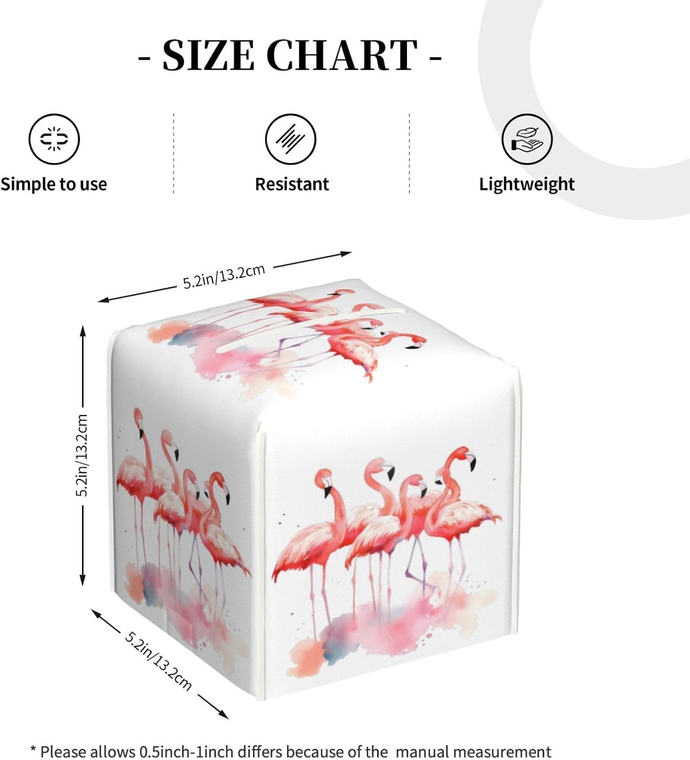 Pink Flamingos Watercolor Square Tissue Boxes Decor for Bathroom Vanity Home 5.2"x5.2"x5.2" image 4