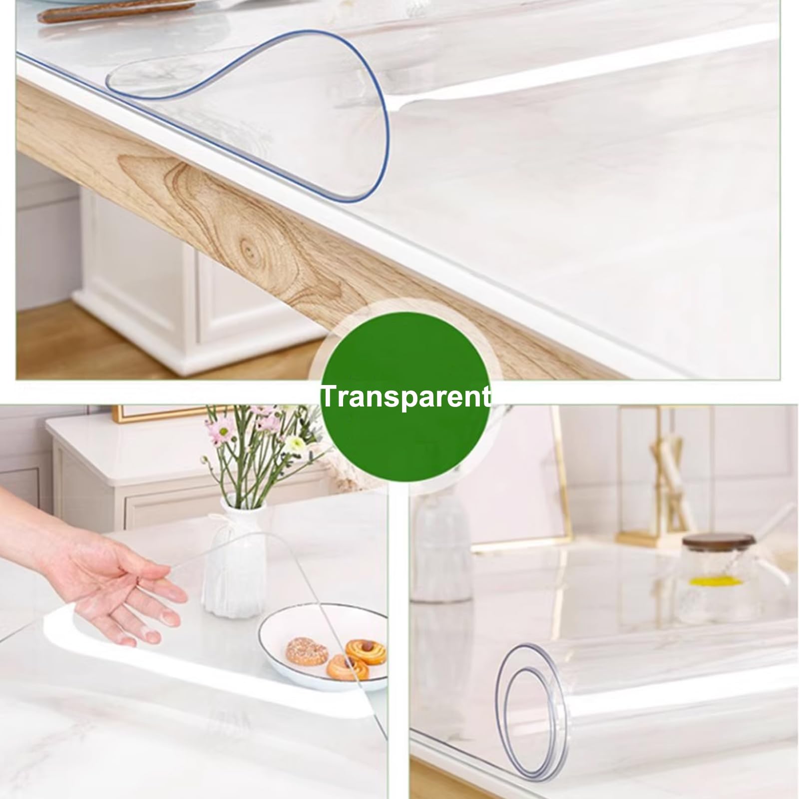 Pellicola Protettiva Trasparente in PVC per scrivania, Pellicola Protettiva Trasparente da 1,6 mm, tovaglietta Rettangolare in Vinile, Adatta per uffici, tavoli da Pranzo, tolette (65x160 cm