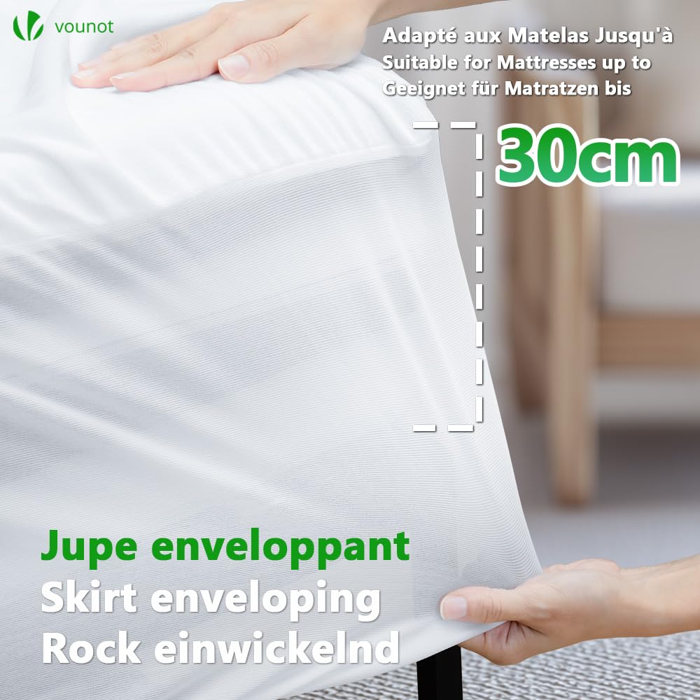 VOUNOT® Juego de 2 Protector de Colchón Impermeable 200x200x30cm Funda Colchón Rizo Poliéster Certificación Oeko-Tex Cubre Colchón Transpirable y Ajustable Sábana Bajera para Cama Elástica en Contorno