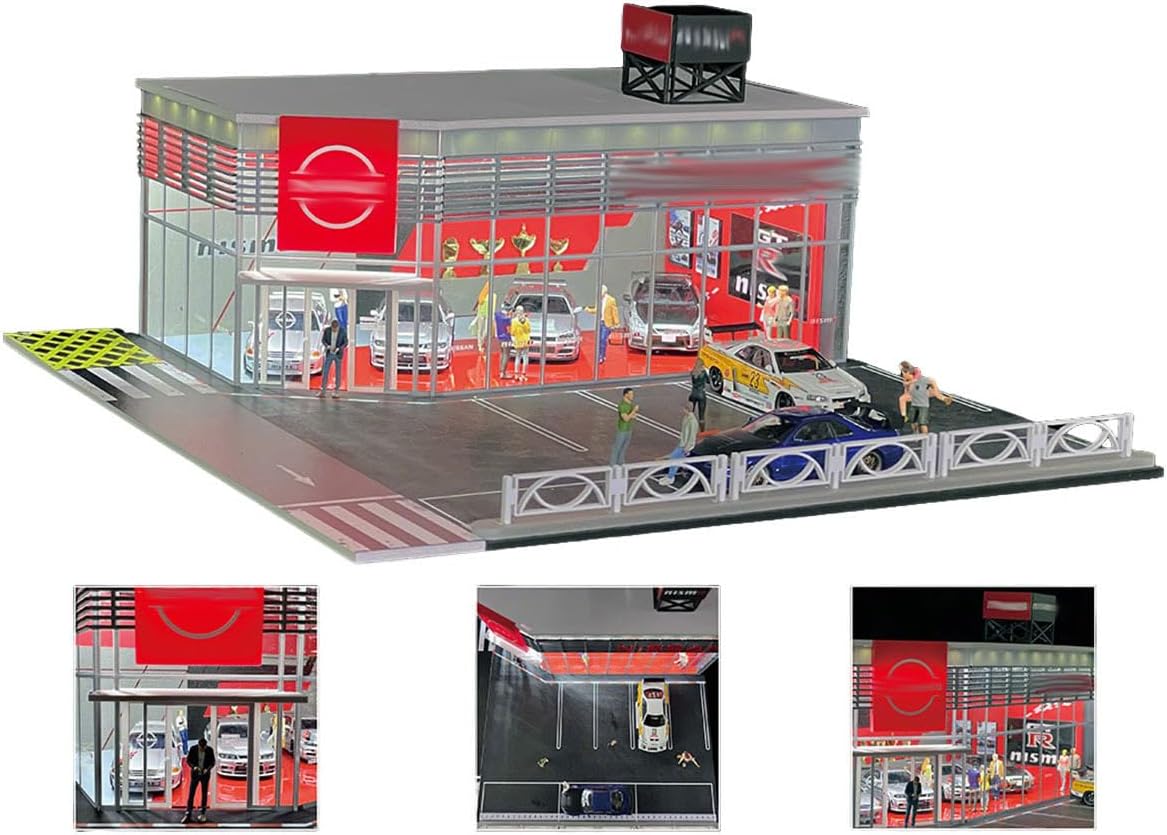 1/64 Scale Building Scene Model, Miniature Car Showroom Building Equipment, Collectible Desk Decor Gift for Home & Office (Vehicles and Figures Not Included)